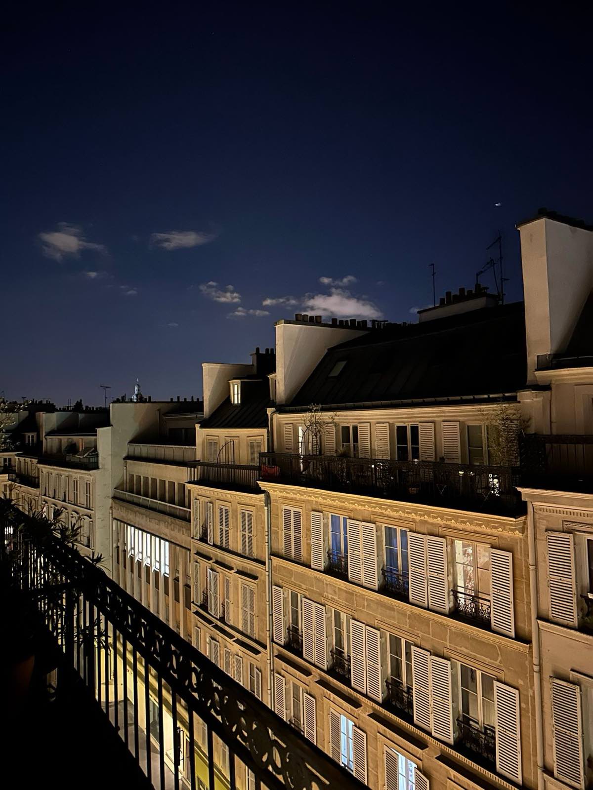 Paris rooftops at nightfall